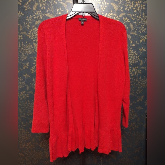 Talbots Red Ruffled Hem Open Cardigan - Picture 2 of 6